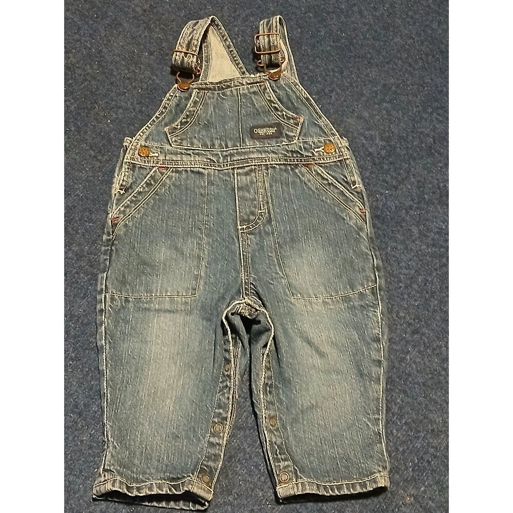 OSHKOSH  Blue Jean BIB Overalls Snap Buttons 12 Month